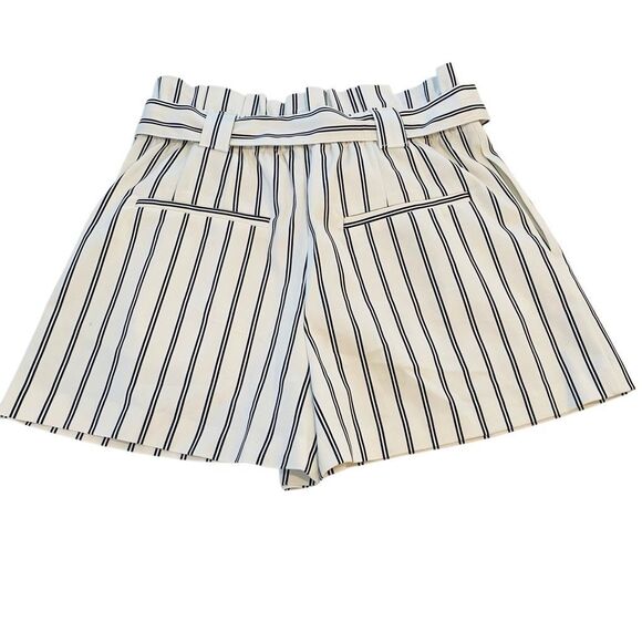 Zara TRF Collection Striped High Rise Tie Belt Paperbag Shorts White Black Small - Picture 2 of 6